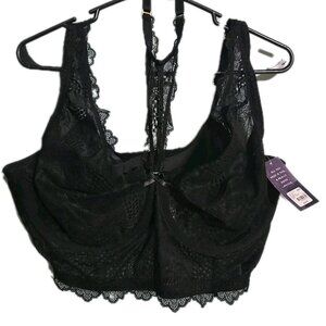 NWT Cacique Women's Bra Unlined Balconette Black Lace Underwire Size 40DD New